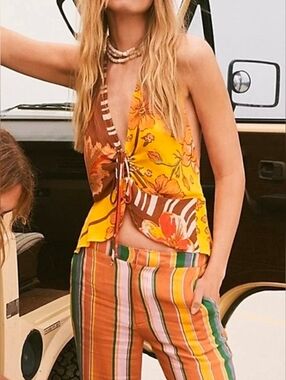 NWT Free People Hot Tropics Tank Mango Combo XS Boho Halter Top Floral